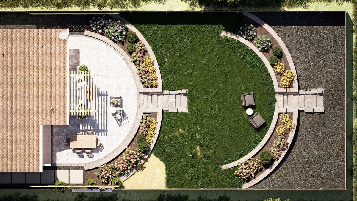 Irle Residence — aerial plan view of landscape design